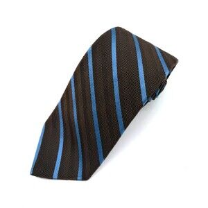 Brooks Brothers Makers Silk Tie Brown Herringbone Light Blue Striped Made in USA